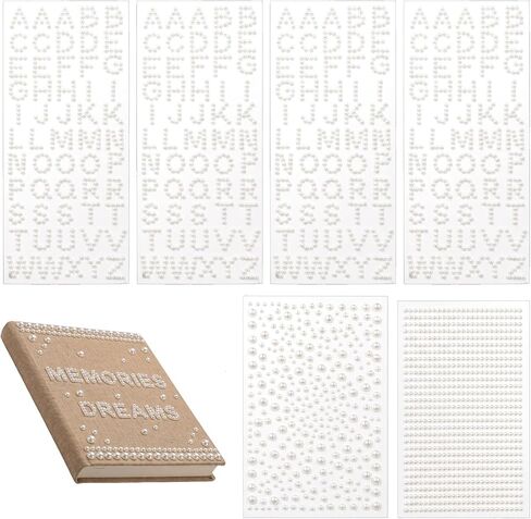 570 Pcs Pearl Stickers for Crafts Glitter Letter Alphabet Stickers Self Adhesive White Letter Sticker Stick On Pearls for Scrapbook Crafting Hair Face Wedding in Saudi Arabia