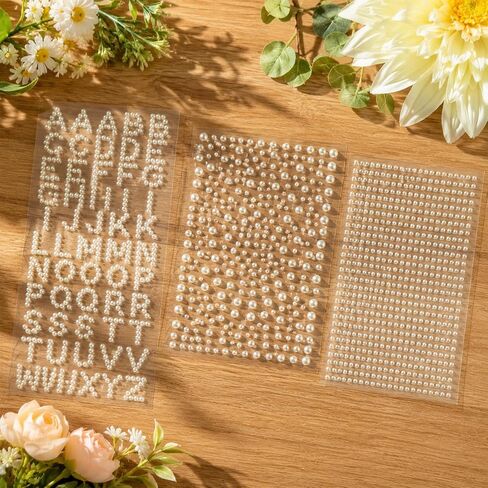 570 Pcs Pearl Stickers for Crafts Glitter Letter Alphabet Stickers Self Adhesive White Letter Sticker Stick On Pearls for Scrapbook Crafting Hair Face Wedding in Saudi Arabia