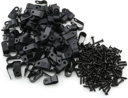 100pcs 1/2 inch (13.2mm) R-Type Cable Clamp Nylon Wire Hose Tube Fastener Fixed Cable Tie Mount Organizer Holder R Type Cable Clip with Mounting Screw Black in Kuwait