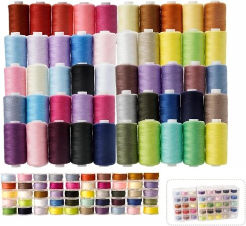 100Pcs Bobbins Sewing Threads Kit 50 Colors 500 Yards Sewing Polyester Thread Spools with 50Pcs Same Color Prewound Bobbins for Hand Sewing DIY Emergency Travel Sewing Machine Use (50 Colors) in Kuwait