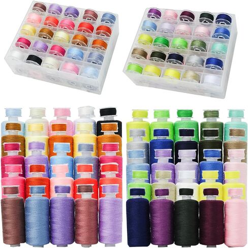 100Pcs Bobbins Sewing Threads Kit 50 Colors 500 Yards Sewing Polyester Thread Spools with 50Pcs Same Color Prewound Bobbins for Hand Sewing DIY Emergency Travel Sewing Machine Use (50 Colors) in Kuwait