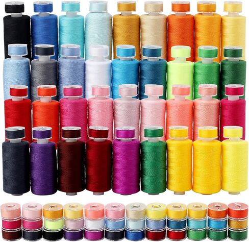 100Pcs Bobbins Sewing Threads Kit 50 Colors 500 Yards Sewing Polyester Thread Spools with 50Pcs Same Color Prewound Bobbins for Hand Sewing DIY Emergency Travel Sewing Machine Use (50 Colors) in Kuwait