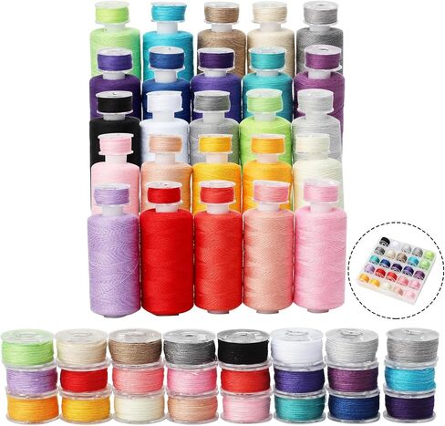 100Pcs Bobbins Sewing Threads Kit 50 Colors 500 Yards Sewing Polyester Thread Spools with 50Pcs Same Color Prewound Bobbins for Hand Sewing DIY Emergency Travel Sewing Machine Use (50 Colors) in Kuwait