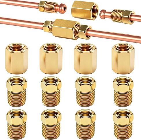 Tnisesm 12Pcs 7/16"-24 Threads Brake Line Fittings Assortment For 1/4" Brake Line Tube(4 Unions, 8 Nuts) in Kuwait