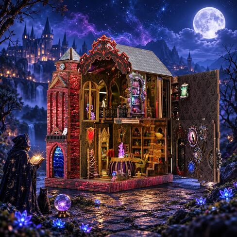 Book Nook Kit for Bookshelf — Arcane Spire Magical Castle 3D Wooden Puzzle, DIY Miniature Dollhouse with LED Lights, Fantasy Book Shelf Insert Decor, Creative Gift for Adults & Teens in Saudi Arabia
