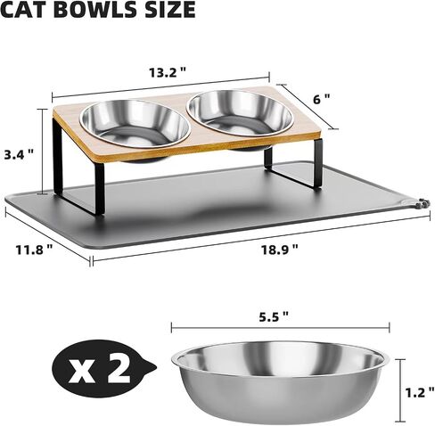 Elevated Whisker Friendly Cat Bowls, 15 Tilted Stand Anti Vomiting Raised Dishes for Food and Water, Stainless Steel Bowls for Cats and Puppy in Kuwait
