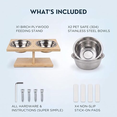 INICIO Elevated Cat Bowls, Raised Cat Food Stand, x2 Stainless Steel Bowls in Kuwait