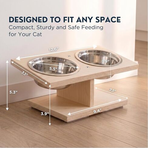 INICIO Elevated Cat Bowls, Raised Cat Food Stand, x2 Stainless Steel Bowls in Kuwait