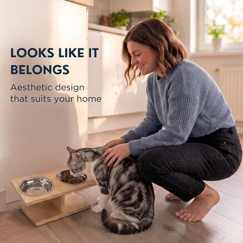 INICIO Elevated Cat Bowls, Raised Cat Food Stand, x2 Stainless Steel Bowls in Kuwait
