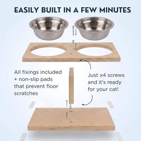 INICIO Elevated Cat Bowls, Raised Cat Food Stand, x2 Stainless Steel Bowls in Kuwait