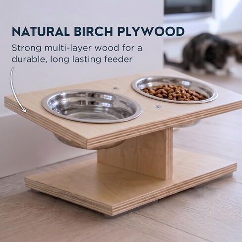INICIO Elevated Cat Bowls, Raised Cat Food Stand, x2 Stainless Steel Bowls in Kuwait
