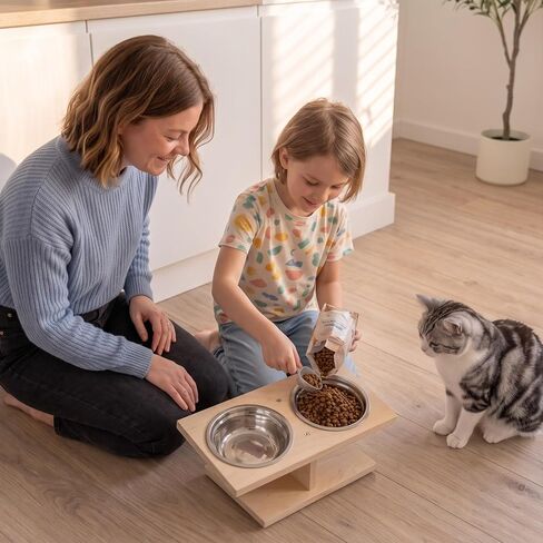 INICIO Elevated Cat Bowls, Raised Cat Food Stand, x2 Stainless Steel Bowls in Kuwait