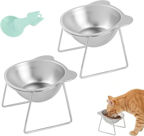 15° Elevated Cat Bowls,2 Pack Stainless Steel Tilted Pet Food & Water Bowls in Kuwait