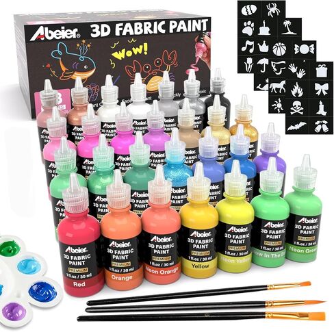ABEIER 3D Fabric Permanent Paint 28 Vibrant Colors, 30ml/1oz, Puffy Paint in Kuwait