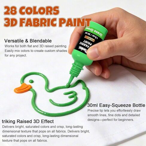 ABEIER 3D Fabric Permanent Paint 28 Vibrant Colors, 30ml/1oz, Puffy Paint in Kuwait