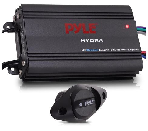 Pyle Auto 4-Channel Marine Amplifier - 200 Watt RMS 4 OHM Full Range Stereo with Wireless Bluetooth & Powerful Prime Speaker - High Crossover HD Music Audio Multi Channel System PLMRMB4CB,Black in Kuwait
