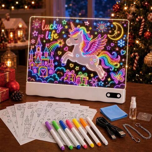 LED Drawing Board for Kids,13.8" Rechargeable Led Note Board with 8 RGB Colors & 5 Dynamic Modes, Christmas Birthday Halloween Gifts for Girls & Boys Age 3+ in Saudi Arabia