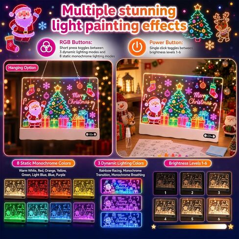 LED Drawing Board for Kids,13.8" Rechargeable Led Note Board with 8 RGB Colors & 5 Dynamic Modes, Christmas Birthday Halloween Gifts for Girls & Boys Age 3+ in Saudi Arabia