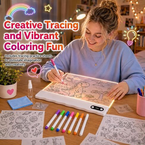 LED Drawing Board for Kids,13.8" Rechargeable Led Note Board with 8 RGB Colors & 5 Dynamic Modes, Christmas Birthday Halloween Gifts for Girls & Boys Age 3+ in Saudi Arabia