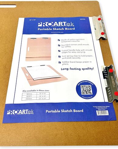 Proartek PK00023 Model SB2838 SB Series 28" x 38" Artist Sketch Board, Brown; 4mm Tempered Masonite; Cutout Handle; Steadfast Spring Clips; for Students and Professional Artists in Kuwait