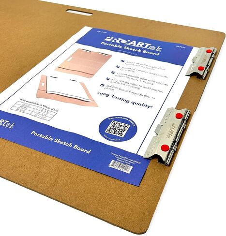 Proartek PK00023 Model SB2838 SB Series 28" x 38" Artist Sketch Board, Brown; 4mm Tempered Masonite; Cutout Handle; Steadfast Spring Clips; for Students and Professional Artists in Kuwait
