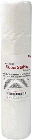 مثبت Superpunch Wash Away، SuperStable H2O "Eau" Gone White FSL مقاس 12 بوصة × 25 ياردة - دعامة تثبيت مطرزة آليًا، يُغسل ويُغسل بعيدًا من أجل دانتيل قائم حر، صنع في الولايات المتحدة الأمريكية in Kuwait