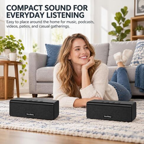 Bluetooth Speakers,MusiBaby Speaker with Loud Stereo,Portable,Waterproof,Outdoor Speakers Bluetooth Wireless,Speakers Booming Bass,Dual Pairing,24H Play,Bluetooth Speaker for Home,Party,Gifts(Black) in Kuwait