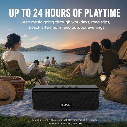 Bluetooth Speakers,MusiBaby Speaker with Loud Stereo,Portable,Waterproof,Outdoor Speakers Bluetooth Wireless,Speakers Booming Bass,Dual Pairing,24H Play,Bluetooth Speaker for Home,Party,Gifts(Black) in Kuwait