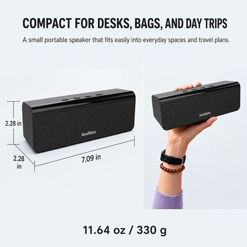 Bluetooth Speakers,MusiBaby Speaker with Loud Stereo,Portable,Waterproof,Outdoor Speakers Bluetooth Wireless,Speakers Booming Bass,Dual Pairing,24H Play,Bluetooth Speaker for Home,Party,Gifts(Black) in Kuwait