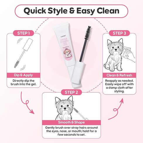 Dog Facial Hair Styling Gel – Gentle Grooming for Eyes & Nose Flyaways, No Alcohol Formula for Small Long-Haired Dogs & Cats, for Daily Use & Styling, 0.53 oz in Kuwait