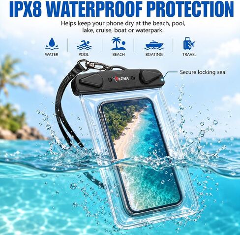 Kona Submariner Waterproof Phone Pouch - Floating Waterproof Phone Protector Ideal for iPhone | Ultimate Protection Waterproof Phone Case Ensures Safety - Universal Waterproof Pouch Keeps Phone Dry in Kuwait
