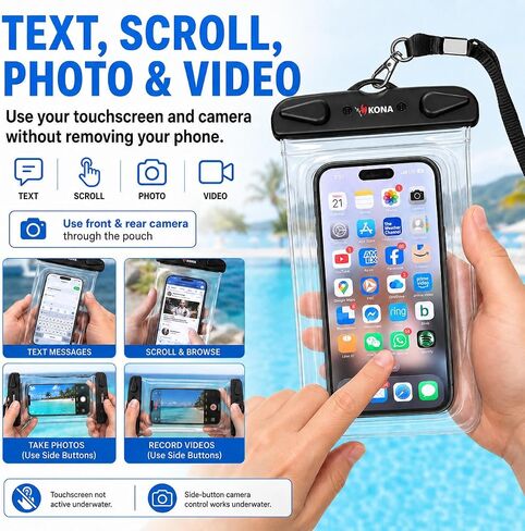 Kona Submariner Waterproof Phone Pouch - Floating Waterproof Phone Protector Ideal for iPhone | Ultimate Protection Waterproof Phone Case Ensures Safety - Universal Waterproof Pouch Keeps Phone Dry in Kuwait