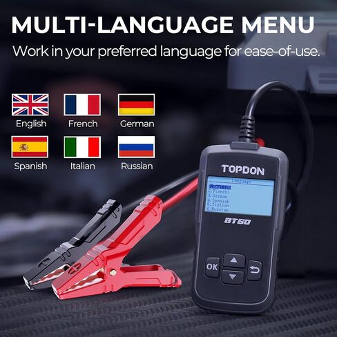 Car Battery Tester 12V, TOPDON BT50, Automotive 100-2000 CCA Battery Load Tester Cranking and Charging System Auto Test Scan Tool Digital Battery Alternator Analyzer (Upgraded Version of AB101) in Kuwait