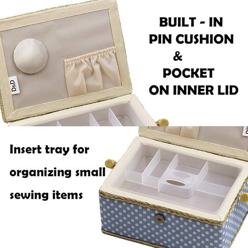 Sewing Box with Sewing Kit Accessories, D&D Wooden Sewing Basket Organizer with Accessories for Home, Travel, Blue Polka Dot in Saudi Arabia