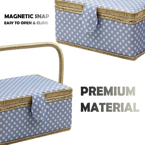Sewing Box with Sewing Kit Accessories, D&D Wooden Sewing Basket Organizer with Accessories for Home, Travel, Blue Polka Dot in Saudi Arabia