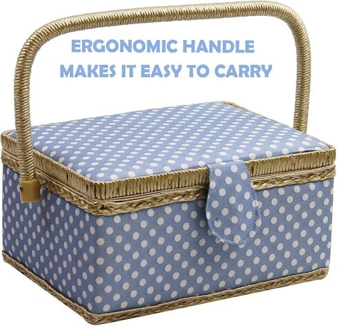 Sewing Box with Sewing Kit Accessories, D&D Wooden Sewing Basket Organizer with Accessories for Home, Travel, Blue Polka Dot in Saudi Arabia