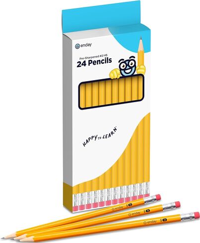 Enday Presharpened #2 Pencils 24 Count, Wood-Cased Yellow Sharpened Pencils with Latex-Free Eraser, Long-Lasting Durable No 2 Pencils for School, Office and Classroom Supplies in Kuwait