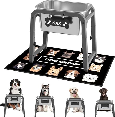 1.2 Gallon Elevated Dog Water Bowl, Height Adjustable (10.4–15.2'') Raised Stainless Steel Bowl with Spill-Proof Mat & Sturdy Metal Stand, Tip-Proof, Easy to Clean, Indoor & Outdoor Use in Saudi Arabia