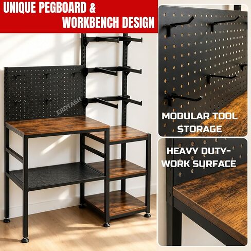 RC Car Stand, Adjustable RC Car Storage Rack with Workbench, Pegboard & Shelves, Heavy Duty Display Organizer for Remote Control Vehicles & Accessories in Kuwait