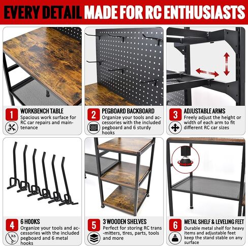 RC Car Stand, Adjustable RC Car Storage Rack with Workbench, Pegboard & Shelves, Heavy Duty Display Organizer for Remote Control Vehicles & Accessories in Kuwait