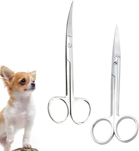 2pcs PET Grooming Scissors Stainless Steel Straight Curved Heads in Kuwait