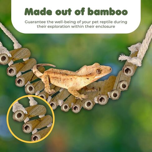 SunGrow Bamboo Gecko Reptile Climbing Bridge and Lizard Lounge, 18" Swinging Hideout Bridge, Helps Leopard Geckos with Thermoregulation, Increases Habitat Space, Can Be Submerged in Water in Kuwait
