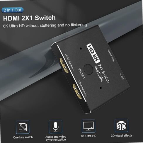 كابلديكون محول محول اتجاهي HDMI 2.1 UHD 8K عالي السرعة 48 جيجابايت في الثانية 2 انش 1 مخرج 8K@60Hz 4K عند 120Hz متوافق مع شاشات أجهزة العرض Xbox PS5 in Kuwait