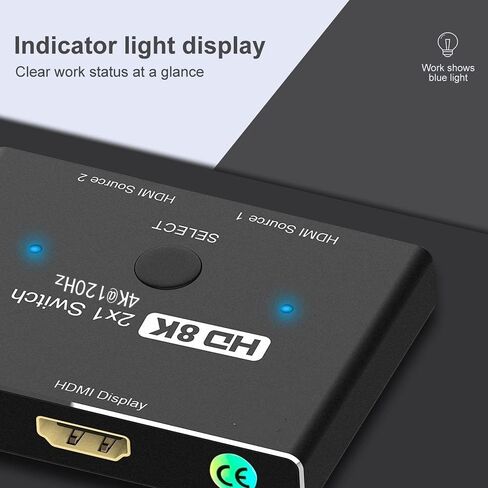 كابلديكون محول محول اتجاهي HDMI 2.1 UHD 8K عالي السرعة 48 جيجابايت في الثانية 2 انش 1 مخرج 8K@60Hz 4K عند 120Hz متوافق مع شاشات أجهزة العرض Xbox PS5 in Kuwait