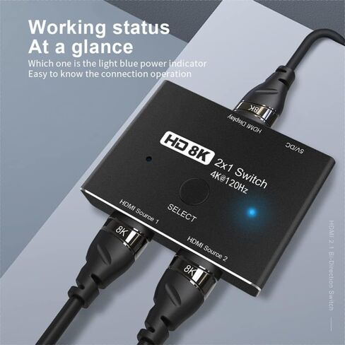 كابلديكون محول محول اتجاهي HDMI 2.1 UHD 8K عالي السرعة 48 جيجابايت في الثانية 2 انش 1 مخرج 8K@60Hz 4K عند 120Hz متوافق مع شاشات أجهزة العرض Xbox PS5 in Kuwait