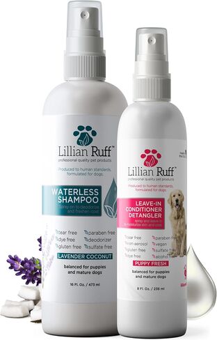Lillian Ruff Waterless No-Rinse Dog Dry Shampoo Spray & Leave-in Dog Conditioner & Detangler - pH-Balanced for Dogs After-Bath No Rinse Hydrating Spray Set- Clean, Condition, Detangle & Deodorize in Saudi Arabia