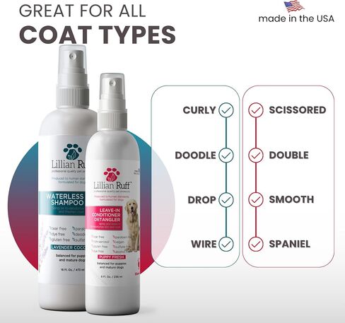 Lillian Ruff Waterless No-Rinse Dog Dry Shampoo Spray & Leave-in Dog Conditioner & Detangler - pH-Balanced for Dogs After-Bath No Rinse Hydrating Spray Set- Clean, Condition, Detangle & Deodorize in Saudi Arabia