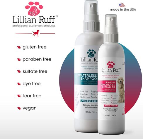 Lillian Ruff Waterless No-Rinse Dog Dry Shampoo Spray & Leave-in Dog Conditioner & Detangler - pH-Balanced for Dogs After-Bath No Rinse Hydrating Spray Set- Clean, Condition, Detangle & Deodorize in Saudi Arabia