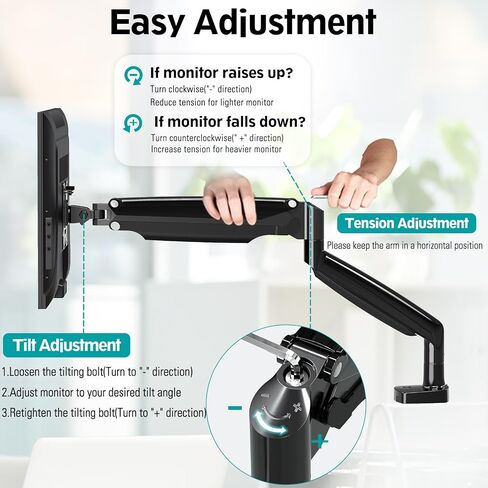 MOUNT PRO Single Monitor Mount Stand fits 22-35 inch/26.4lbs Ultrawide Computer Screen, Long Monitor Arm with Height/Tilt/Swivel/Rotation Adjustable, Premium Gas Spring Monitor Desk Mount, VESA Mount in Kuwait