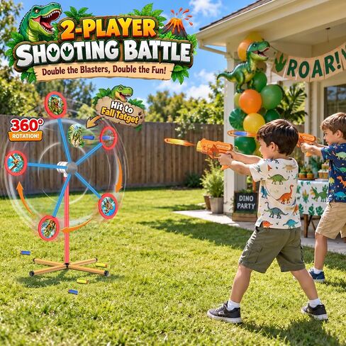 Rotating Target Shooting Games Toys for Boys, 2 Toy Guns & 20 Darts, Dinosaur & Pirate Rocket Targets Compatible with Nerf Guns, Outdoor Carnival Birthday Gifts for Kids Age 3 4 5 6 7 8 9 10 12+ in Saudi Arabia